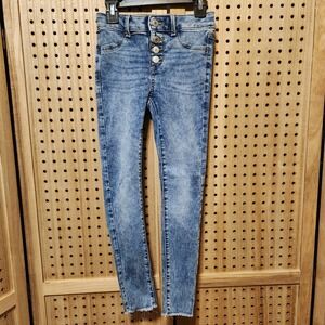 Stonewash Denim Blue Jeans Girls Kids Size 8 Pants Button‎ Fly Fringe Ankle